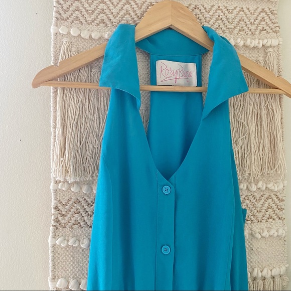 Teal Collared Button Front Dress - Picture 2 of 9